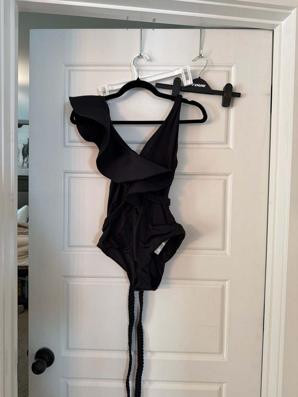 Johanna Ortiz Fanciful One-Piece Ruffle Trim Braided Belt Swimsuit Black